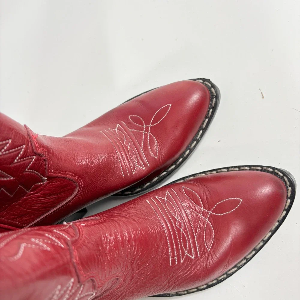 Old West Kids Red Leather Western Cowboy Boots 8116 Size 12 D